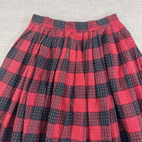Vintage Espirit Sport Red Plaid Flannel Maxi Pleated Gathered Skirt Girls 7/8 XS - Picture 3 of 8